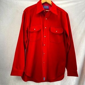 Vintage Pendleton Shirt Mens Med Red Button Up Loop Collar Pure Wool *Sm Flaws*